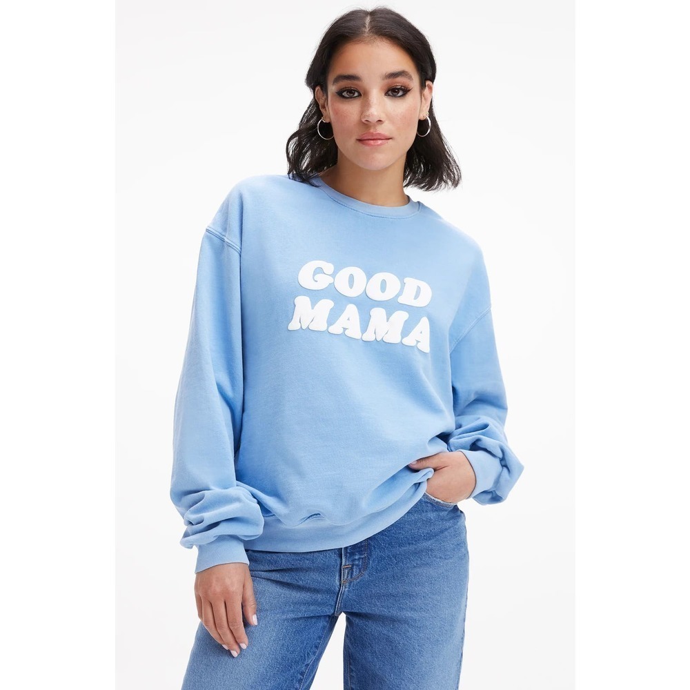 Good American Good Mama Boyfriend Sweatshirt Airy Blue Size 1/S NWT